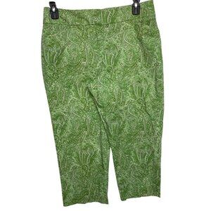 Talbots Womens Green Paisley Curvy Capri Pants Cotton Blend Size 12